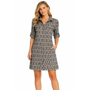 J. McLaughlin Lawrence ¾ Sleeve Geometric Groovy Dress - Size Small 70s $238